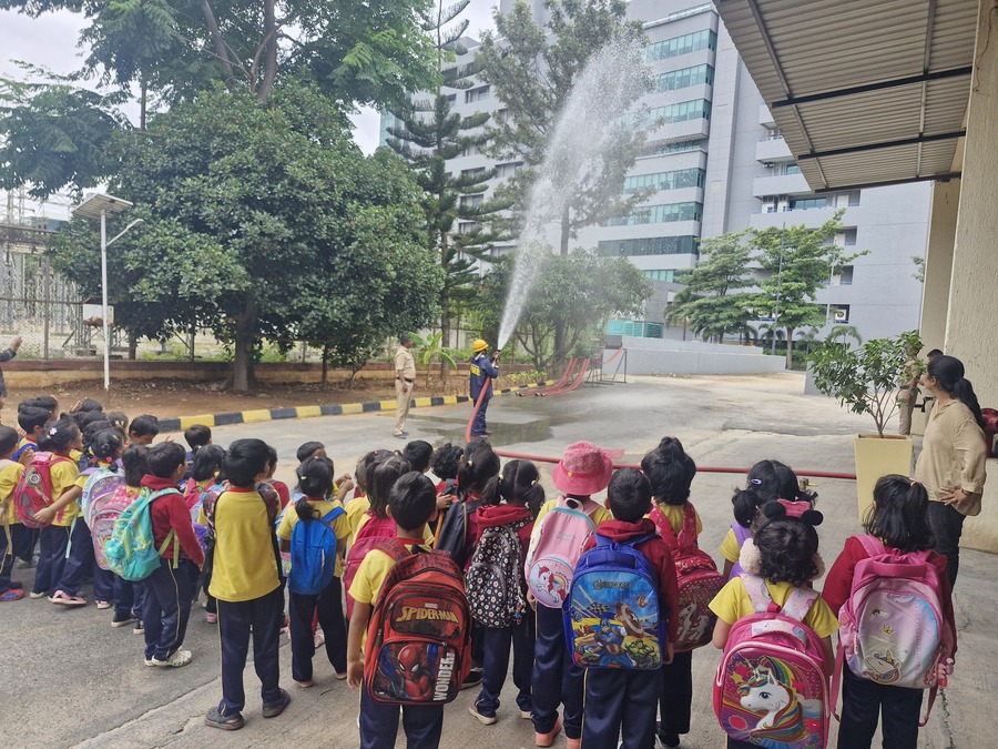 An engaging live demonstration by the fire team at Thanisandra Fire Station
